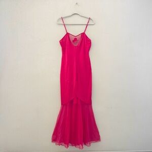 Vtg 70s Janelle California Red Satin Tulle Nightgown Dress Slip Negligee SM Tall